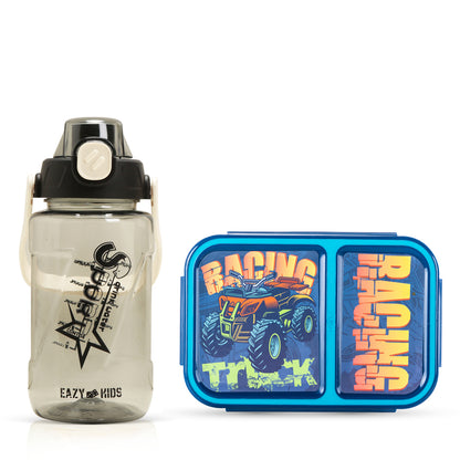 NOVA KIDS 2 Compartment Bento Lunch Box w/ Water Bottle - Racer Blue