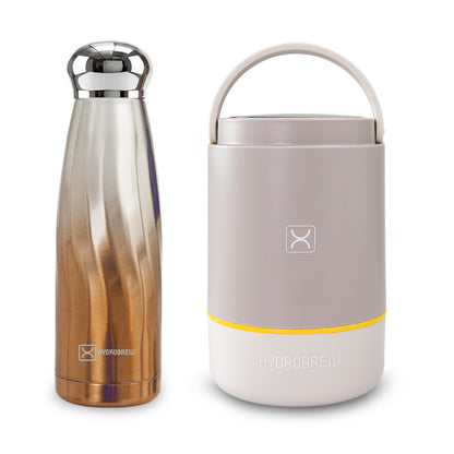 Hydrobrew Triple Decker Stainless Steel Lunch Box 900ml w/ Double Wall Stainless Steel Water Bottle 420ml – Desert Sand