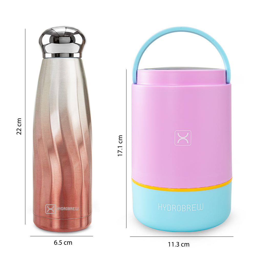 Hydrobrew Triple Decker Stainless Steel Lunch Box 900ml w/ Double Wall Stainless Steel Water Bottle 420ml – Candy Cloud
