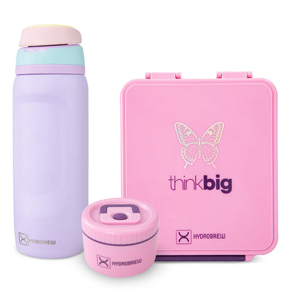 Hydrobrew Bento Lunch Box 1.74L w/ Steel Food Jar & Sip Switch Water Bottle 1000ml | Leakproof Meal Box – ThinkBig Pink