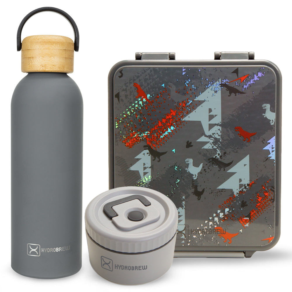 Hydrobrew Bento Lunch Box with Steel Food Jar & Double Wall Stainless Steel Water Bottle 500ml –  Grey