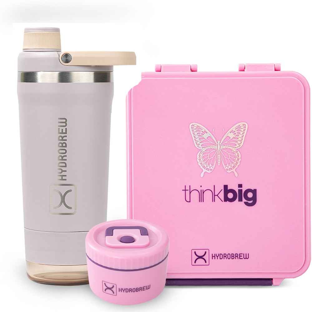 Hydrobrew Bento Lunch Box 1.74L w/ Steel Food Jar & Sip Core Stainless Steel Bottle 720ml | Leakproof Meal Box – ThinkBig Pink