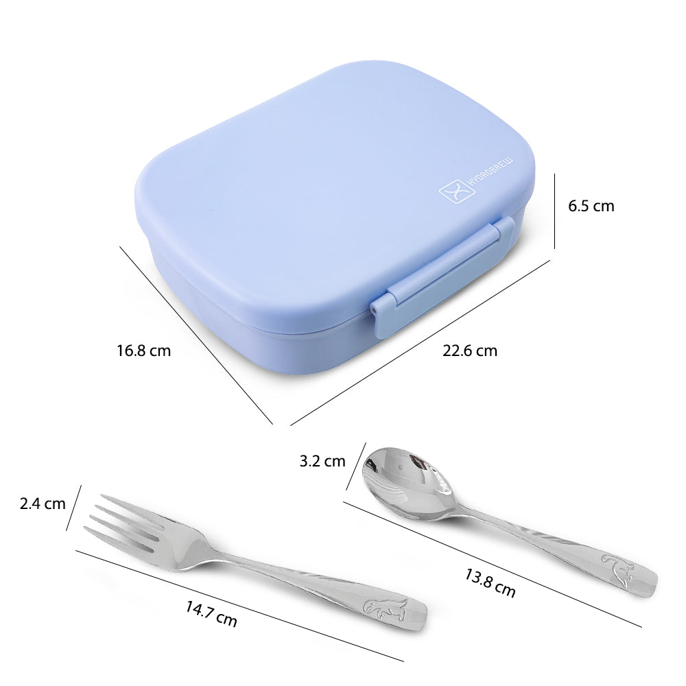 Hydrobrew Smart Serve Bento Lunch Box 1100ml w/ Stainless Steel Cutlery Set – Sky Mist