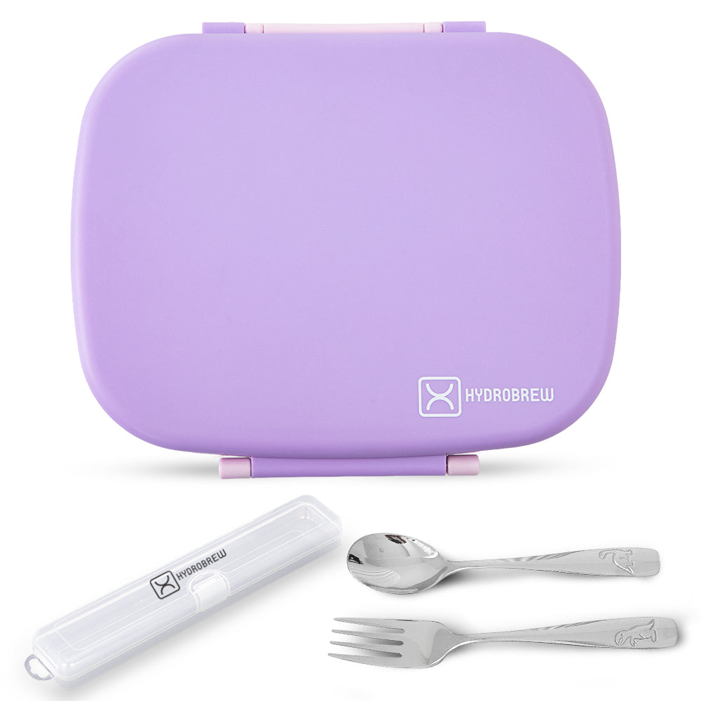 Hydrobrew Smart Serve Bento Lunch Box 1100ml w/ Stainless Steel Cutlery Set – Lilac Blush