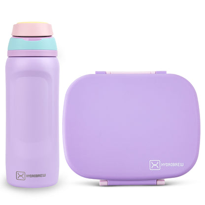 Hydrobrew Smart Serve Bento Lunch Box 1100ml w/ Sip Switch Stainless Steel Water Bottle 1000ml – Lilac Blush