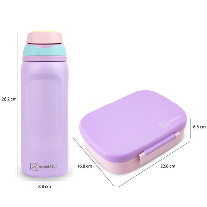 Hydrobrew Smart Serve Bento Lunch Box 1100ml w/ Sip Switch Stainless Steel Water Bottle 1000ml – Lilac Blush