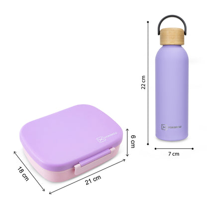 Hydrobrew Smart Serve 5-Compartment Bento Lunch Box 1100ml & Double Wall Stainless Steel Water Bottle 500ml – Purple
