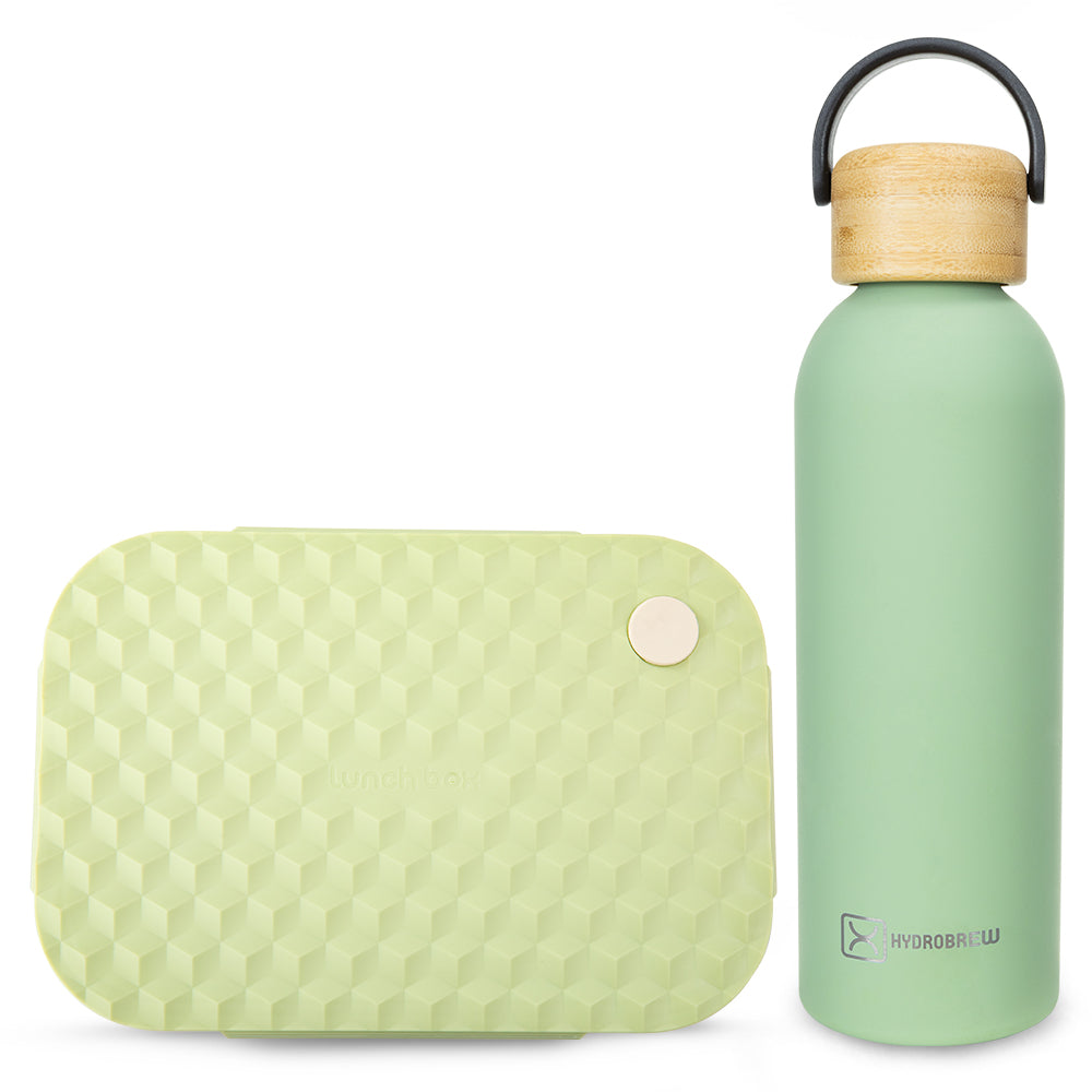 Hydrobrew Smart Serve Bento Lunch Box 1100ml & Double Wall Stainless Steel Water Bottle 500ml – Green