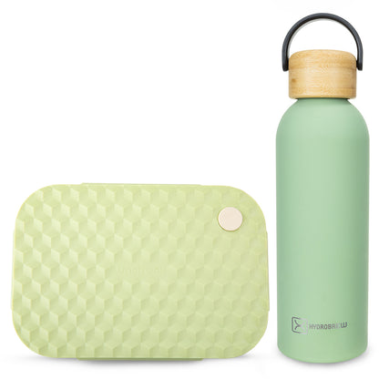Hydrobrew Smart Serve Bento Lunch Box 1100ml & Double Wall Stainless Steel Water Bottle 500ml – Green