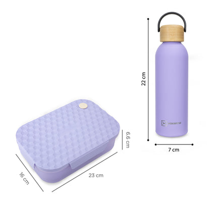Hydrobrew Smart Serve Bento Lunch Box 1100ml & Double Wall Stainless Steel Water Bottle 500ml – Purple