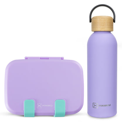 Hydrobrew Steel Core Stainless Steel Lunch Box 839ml & Double Wall Stainless Steel Water Bottle 500ml – Purple