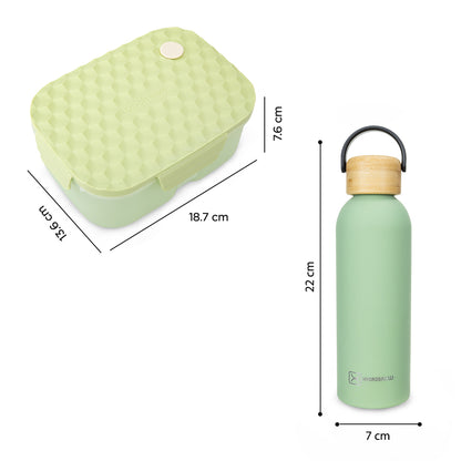 Hydrobrew Smart Serve 980ml Bento Lunch Box & Double Wall Stainless Steel Water Bottle 500ml – Sage Diamond