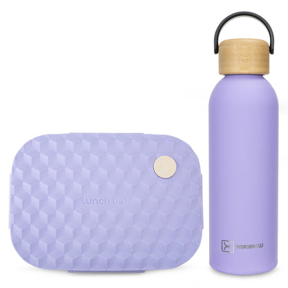 Hydrobrew Smart Serve 3-Compartment Bento Lunch Box 980ml & Double Wall Stainless Steel Water Bottle 500ml – Purple