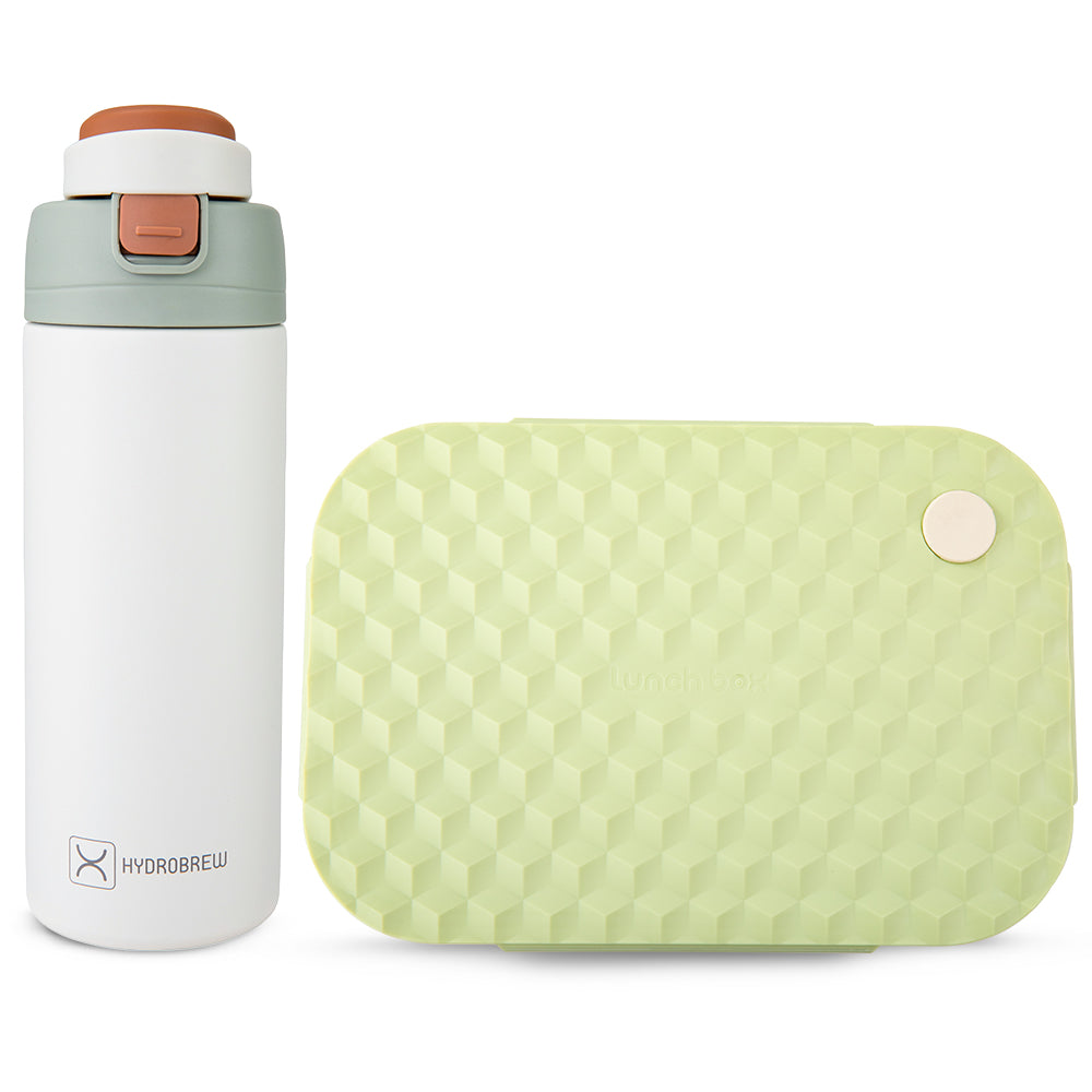 Hydrobrew Smart Serve Bento Lunch Box 980ml & SipSwitch™ Insulated Water Bottle 720ml – Ivory