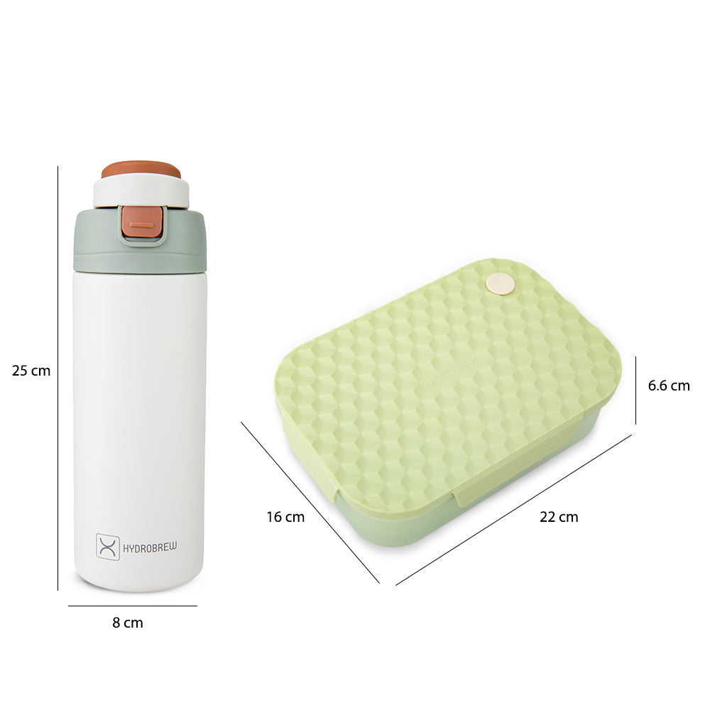 Hydrobrew Smart Serve Bento Lunch Box 980ml & SipSwitch™ Insulated Water Bottle 720ml – Ivory
