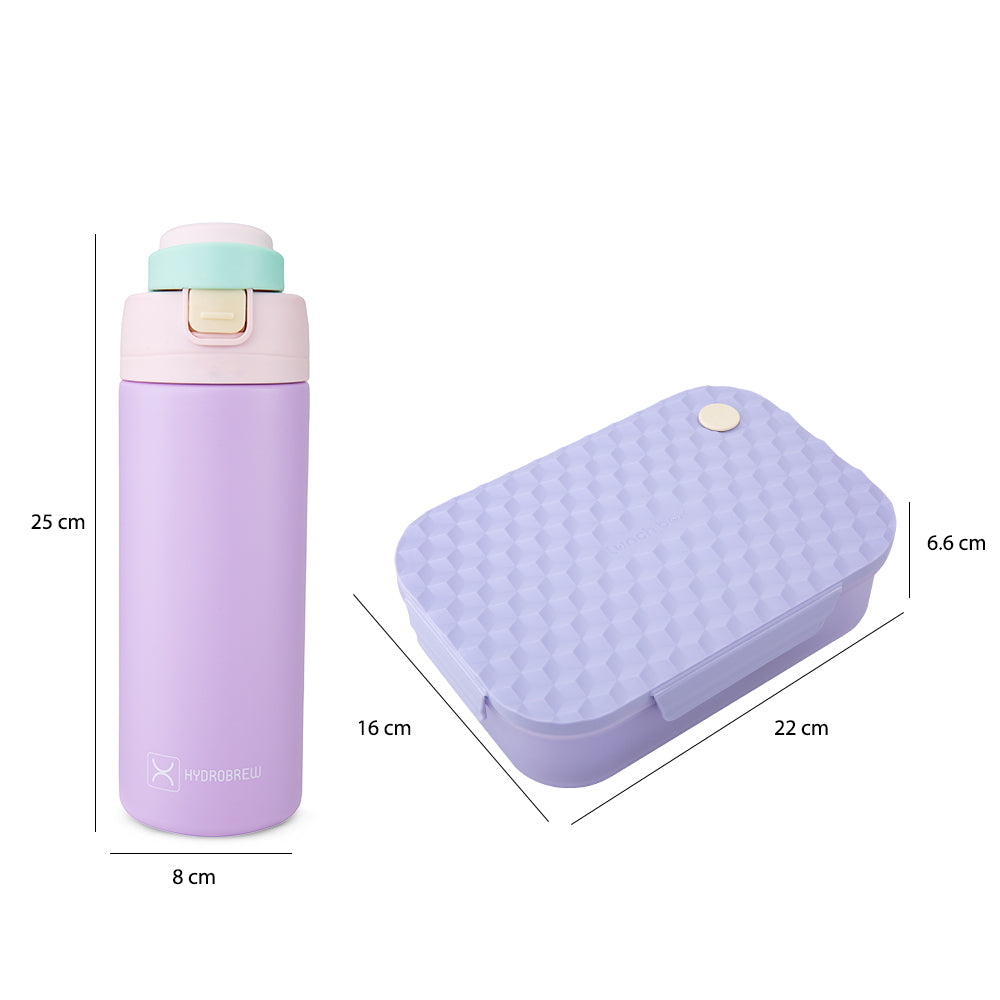 Hydrobrew Smart Serve Bento Lunch Box 980ml & SipSwitch™ Insulated Water Bottle 720ml – Purple