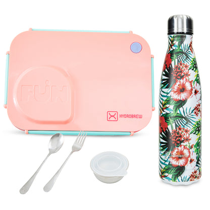 Hydrobrew Steel Core 4 Compartment Lunch Box w/ Double Wall Stainless Steel Water Bottle 500ml – Pink Sorbet