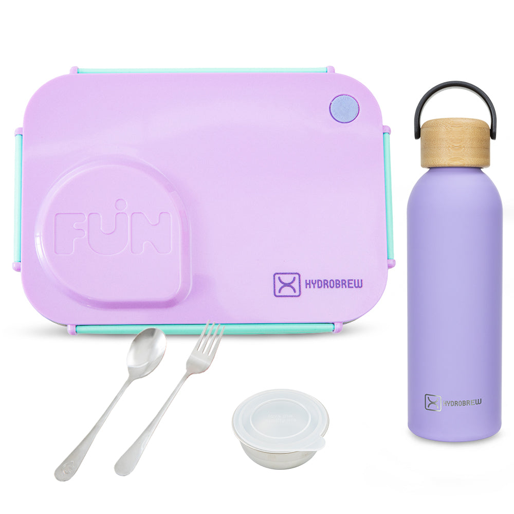 Hydrobrew Steel Core Lunch Box 750ml with Food Jar & Double Wall Stainless Steel Water Bottle 500ml – Purple