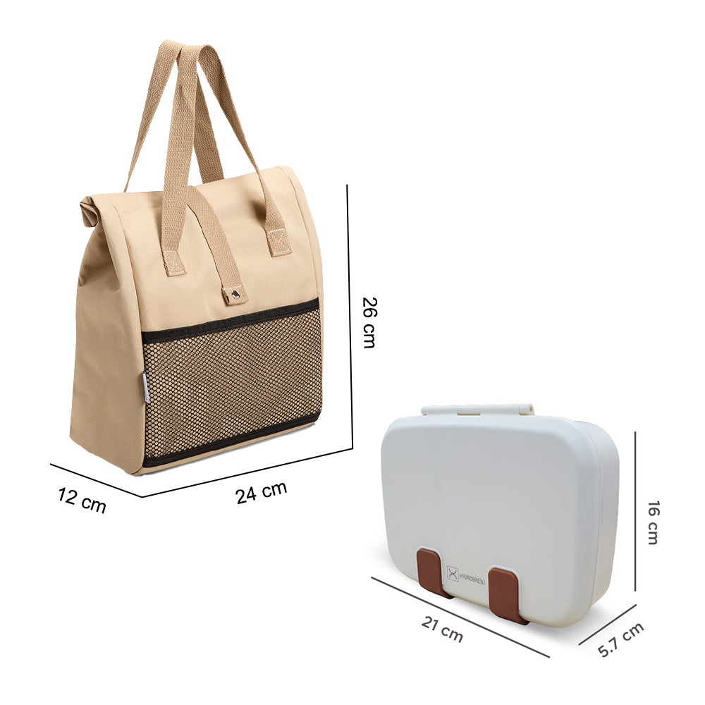 Hydrobrew Steel Core Bento Lunch Box 839ml w/ Lunch Bag | Stainless Steel 2 Compartment Meal Box – Ivory Terracotta