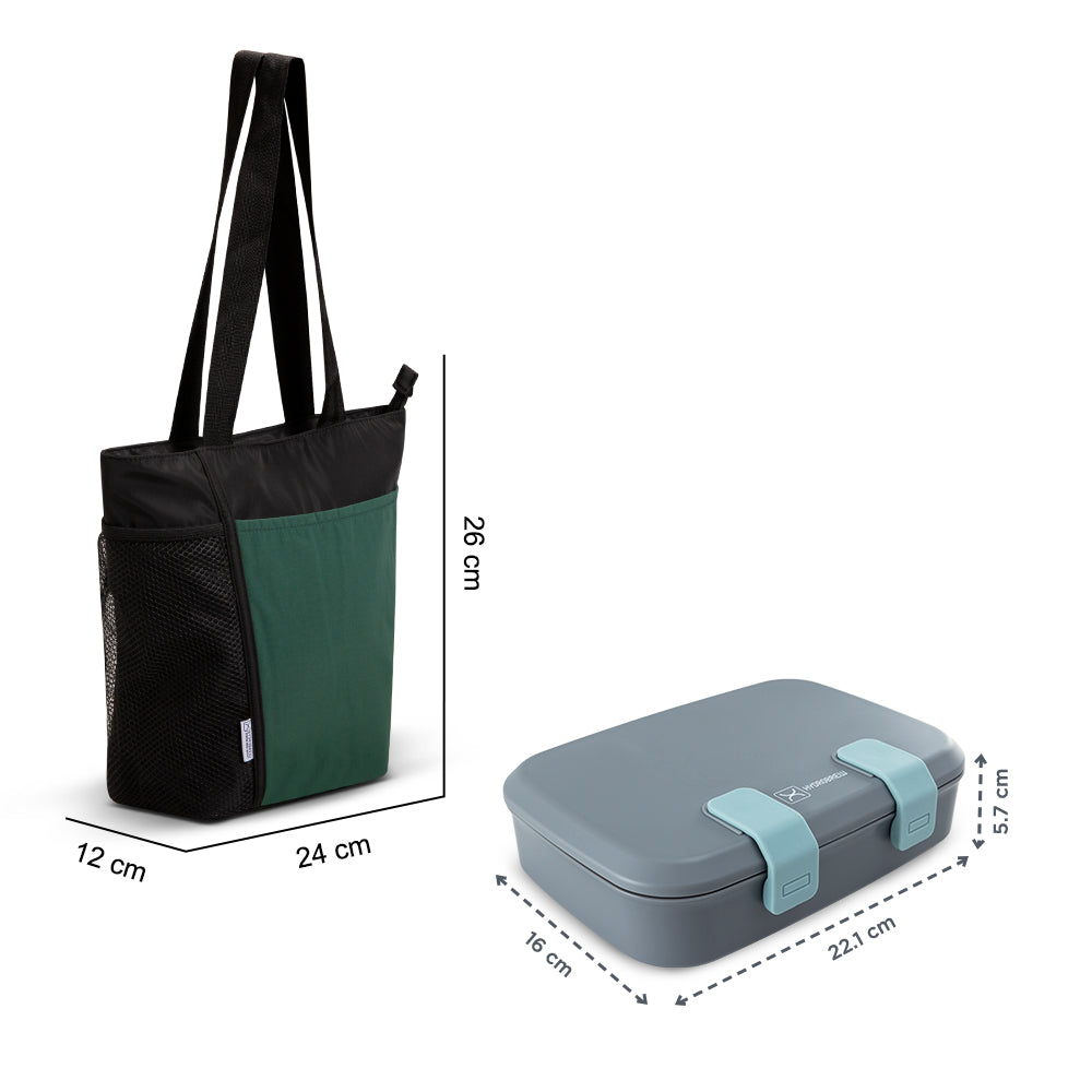 Hydrobrew Steel Core Bento Lunch Box 839ml w/ Lunch Bag | Stainless Steel 2 Compartment Meal Box ‚Äì Graphite
