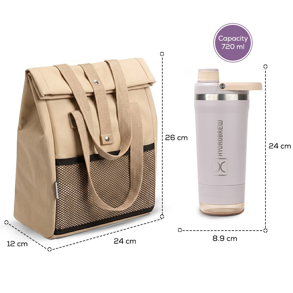 Hydrobrew Sip Core 720ml Stainless Steel Bottle w/ Lunch Bag | Insulated Bottle w/ Storage Container – Olive Sage