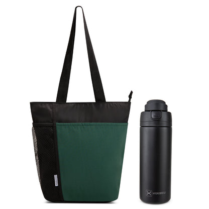 Hydrobrew Lunch Bag w/ 720ml Insulated Water Bottle | Spacious Tote Bag w/ Stainless Steel Bottle – Olive