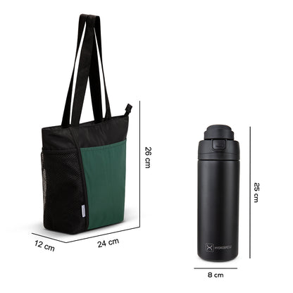 Hydrobrew Lunch Bag w/ 720ml Insulated Water Bottle | Spacious Tote Bag w/ Stainless Steel Bottle – Olive