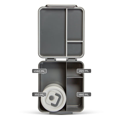 HYDROBREW Bento Lunch Box w/ Lunch Bag, Steel Food Jar - Dinosaurs Grey