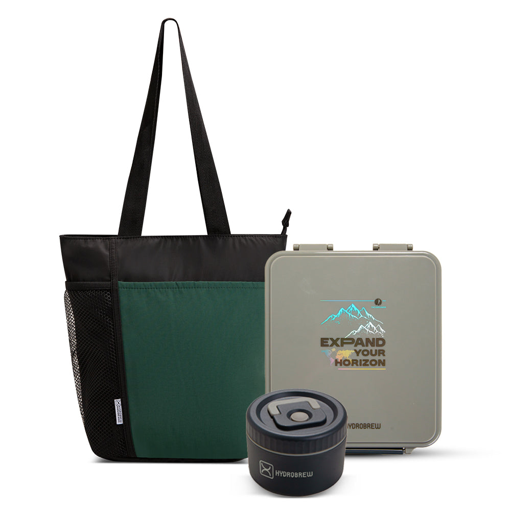 HYDROBREW Bento Lunch Box w/ Lunch Bag, Steel Food Jar - Adventure Sage