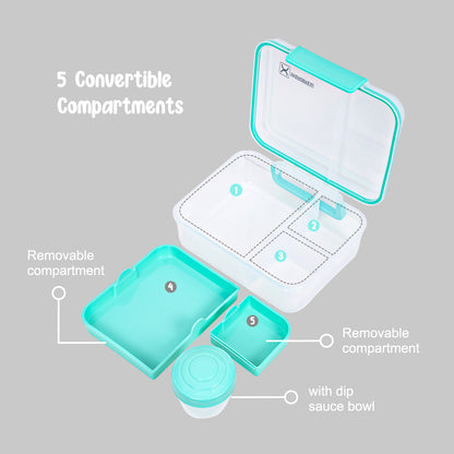 Hydrobrew 3/4/5 Convertible Bento Lunch Box 1650ml w/ Double Wall Stainless Steel Water Bottle 420ml – Sea Green