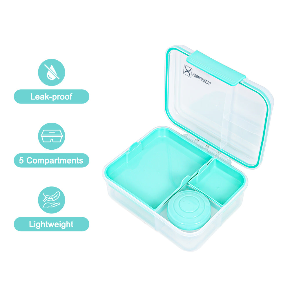 Hydrobrew 3/4/5 Convertible Bento Lunch Box 1650ml w/ Double Wall Stainless Steel Water Bottle 500ml – Green