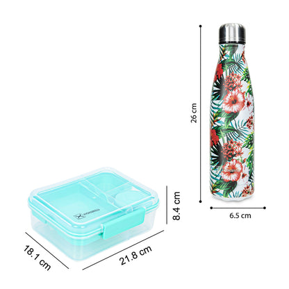 Hydrobrew 3/4/5 Convertible Bento Lunch Box 1650ml w/ Double Wall Stainless Steel Water Bottle 500ml – Green