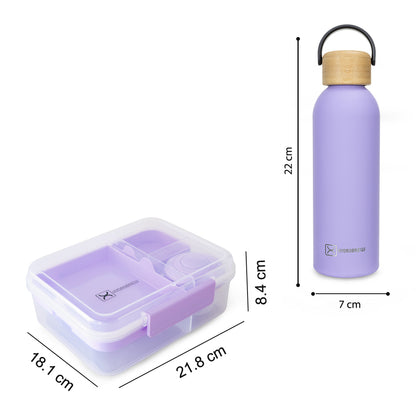 Hydrobrew Convertible Bento Lunch Box 1650ml & Double Wall Stainless Steel Water Bottle 500ml – Purple