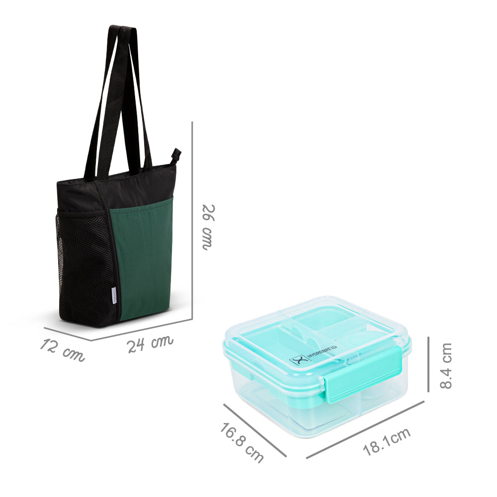 HYDROBREW 3/4/5 Convertible 1250ml Bento Lunch Box w/ Lunch Bag - Green
