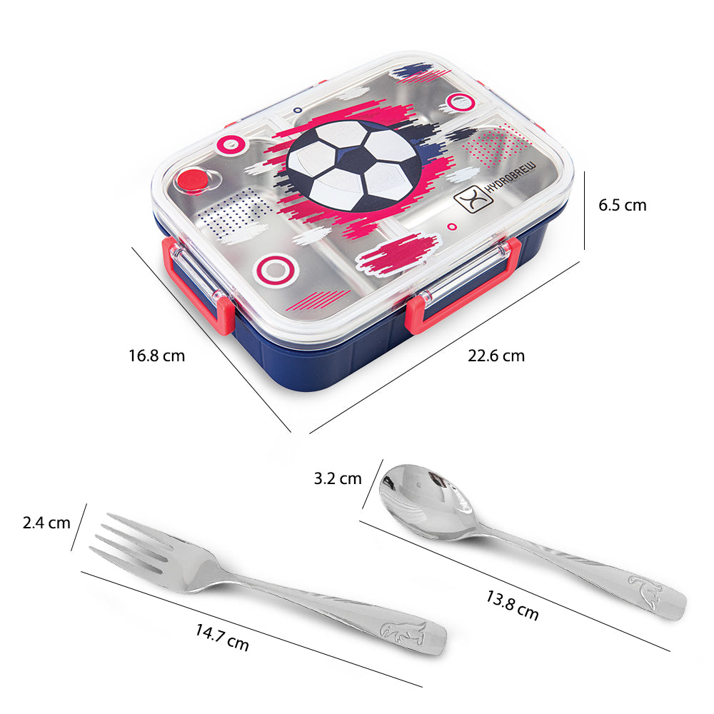 Hydrobrew Steel Core 3 Compartment Lunch Box w/ Stainless Steel Cutlery Set – Champion Navy