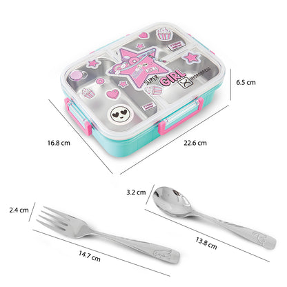 Hydrobrew Steel Core 3 Compartment Lunch Box w/ Stainless Steel Cutlery Set – Teal Spark