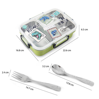 Hydrobrew Steel Core 3 Compartment Lunch Box w/ Stainless Steel Cutlery Set – Olive Roar