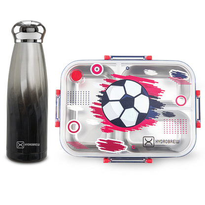 Hydrobrew Steel Core 3 Compartment Lunch Box 750ml w/ Double Wall Stainless Steel Water Bottle 420ml – Champion navy