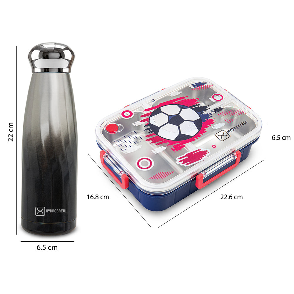 Hydrobrew Steel Core 3 Compartment Lunch Box 750ml w/ Double Wall Stainless Steel Water Bottle 420ml – Champion navy