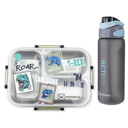 Hydrobrew Steel Core Bento Lunch Box 750ml w/ Sip Switch Tritan Water Bottle 1000ml | Leakproof 3 Compartment Meal Box – Olive Roar