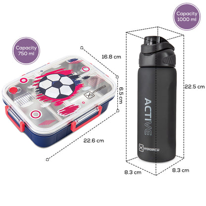 Hydrobrew Steel Core Bento Lunch Box 750ml w/ Sip Switch Tritan Water Bottle 1000ml | Leakproof 3 Compartment Meal Box – Champion navy