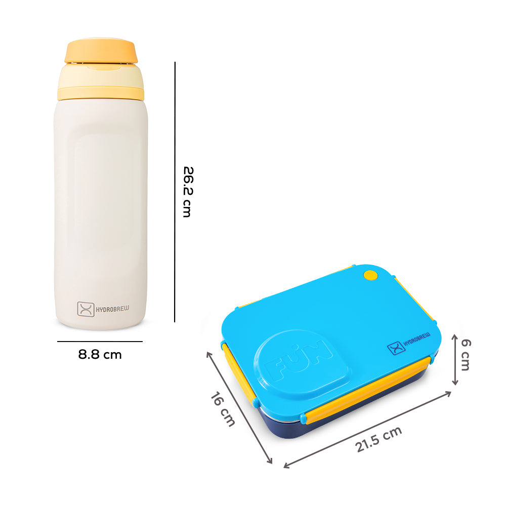 Hydrobrew Steel Core Lunch Box 750ml w/ Food Jar & Sip Switch Water Bottle 1000ml | Stainless Steel Leakproof Meal Box – Ocean Navy