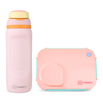 Hydrobrew Steel Core Lunch Box 750ml w/ Food Jar & Sip Switch Water Bottle 1000ml | Stainless Steel Leakproof Meal Box – Pink Sorbet