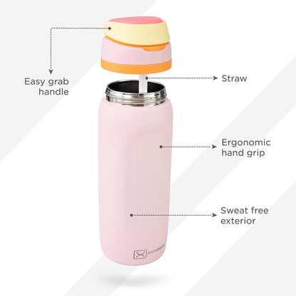Hydrobrew Steel Core Lunch Box 750ml w/ Food Jar & Sip Switch Water Bottle 1000ml | Stainless Steel Leakproof Meal Box – Pink Sorbet