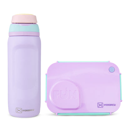 Hydrobrew Steel Core Lunch Box 750ml w/ Food Jar & Sip Switch Water Bottle 1000ml | Stainless Steel Leakproof Meal Box – Berry Cream
