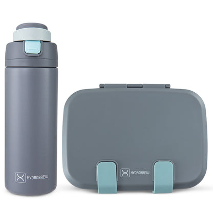 Hydrobrew Steel Core Bento Lunch Box 839ml w/ SipSwitch Insulated Water Bottle 720ml | Stainless Steel Leakproof Meal Box ‚Äì Graphite