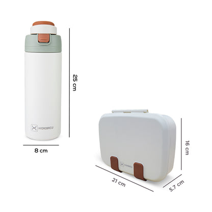 Hydrobrew Steel Core Bento Lunch Box 839ml w/ SipSwitch Insulated Water Bottle 720ml | Stainless Steel Leakproof Meal Box – Ivory Terracotta