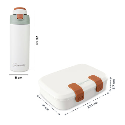 Hydrobrew Steel Core Bento Lunch Box 839ml w/ SipSwitch Insulated Water Bottle 720ml | Stainless Steel Leakproof Meal Box ‚Äì Ivory Terracotta