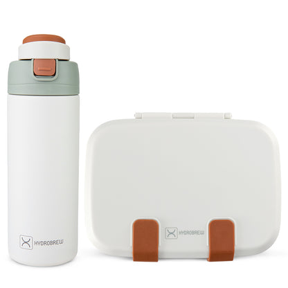 Hydrobrew Steel Core Bento Lunch Box 839ml w/ SipSwitch Insulated Water Bottle 720ml | Stainless Steel Leakproof Meal Box ‚Äì Ivory Terracotta