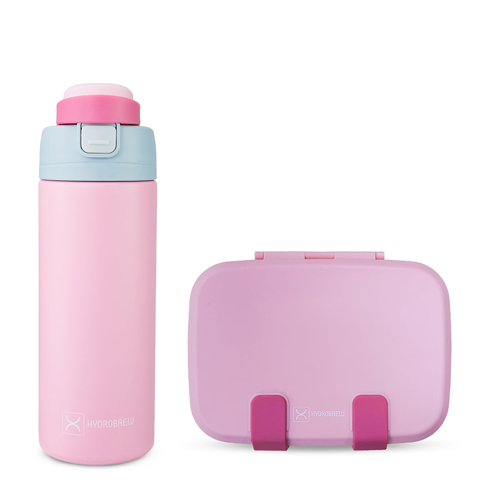 Hydrobrew Steel Core Bento Lunch Box 839ml w/ SipSwitch Insulated Water Bottle 720ml | Stainless Steel Leakproof Meal Box – Rose Silk